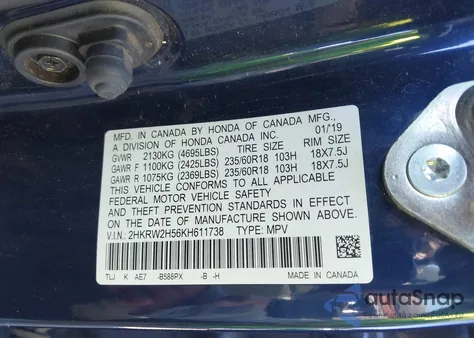 2019 Honda Cr-V Ex from USA, damaged, VIN 2HKRW2H56KH611738